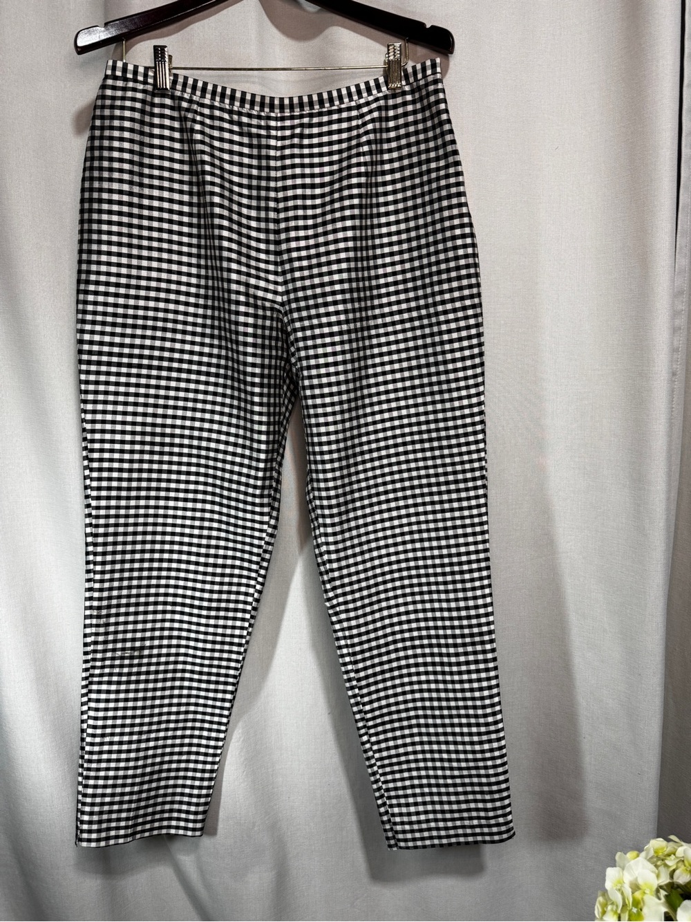 Lauren Ralph Lauren Womens 14 Black/White Gingham Slim Tapered Lined Silk Pants